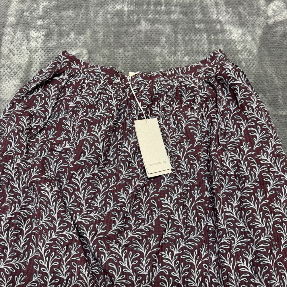 Vanessa Bruno Gilson Jupe Maxi Skirt Aubergine Purple Leaf Print NWT Size 34